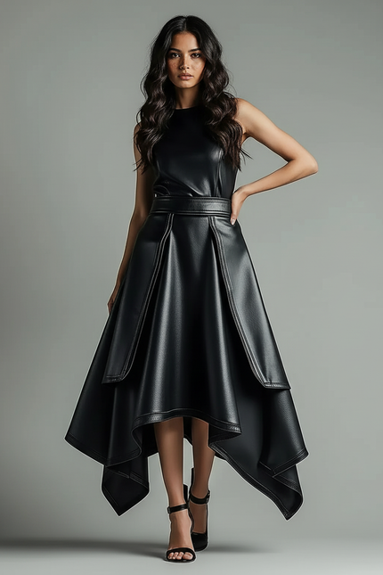 Jupe Simili Cuir Asymetrique