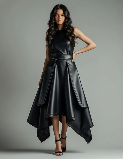 Jupe Simili Cuir Asymetrique