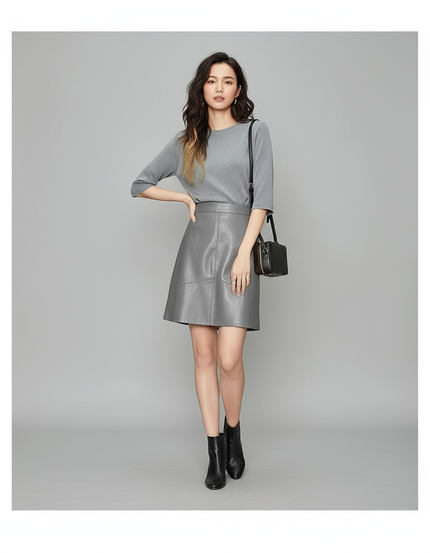 Jupe Simili Cuir Grise