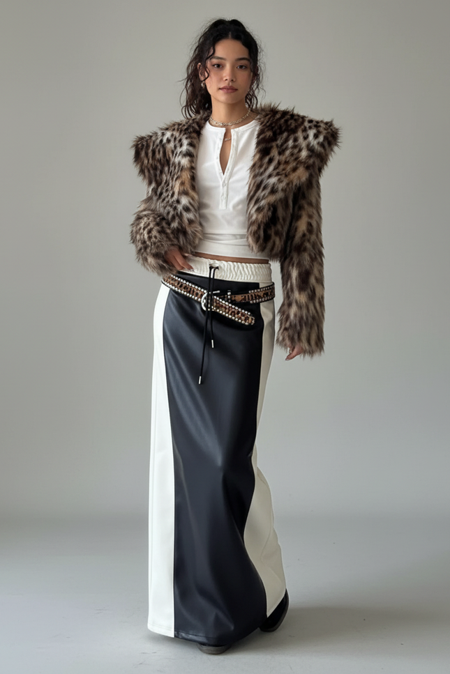 Jupe Simili Cuir Bi Matiere