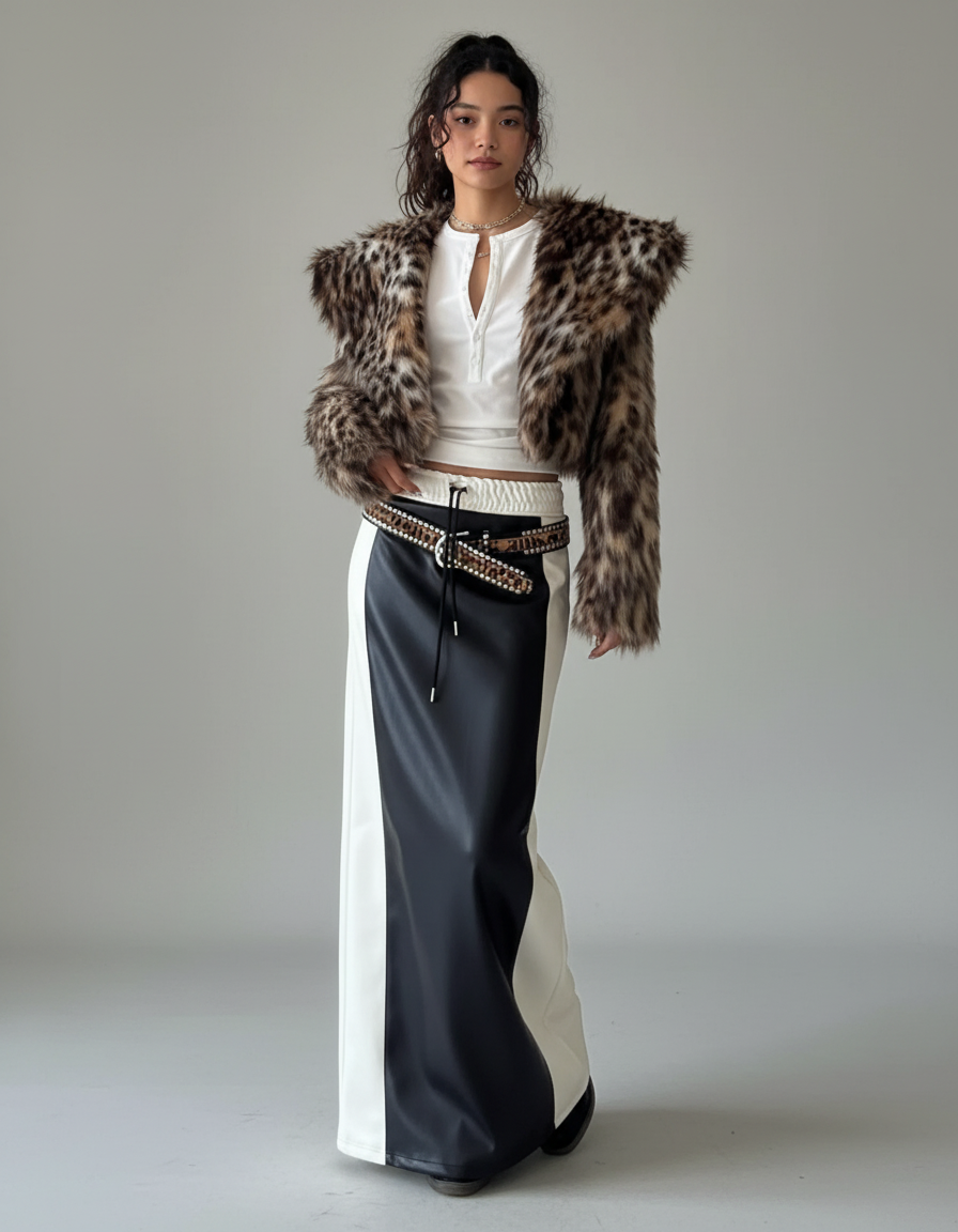 Jupe Simili Cuir Bi Matiere