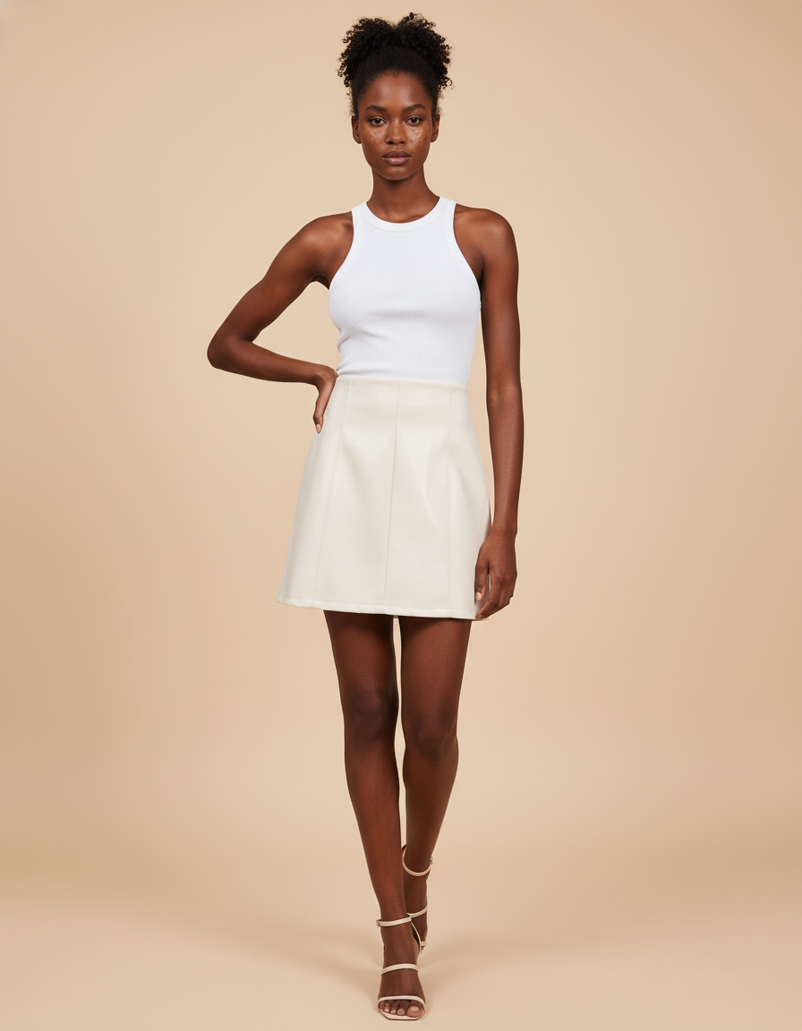 Jupe Cuir Crème Mini Chic