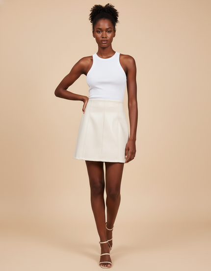 Jupe Cuir Crème Mini Chic