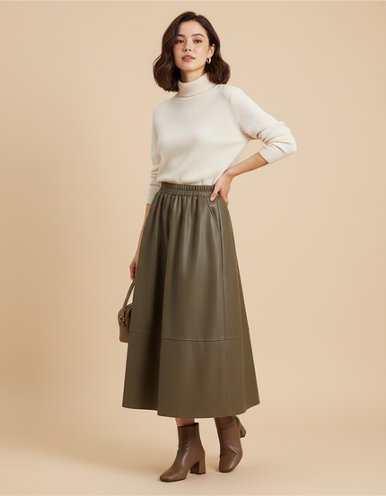 Jupe Simili Cuir Kaki