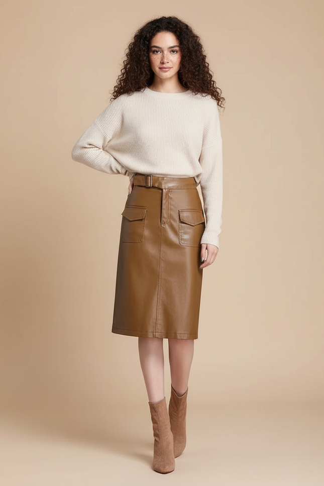 Jupe Cuir Cognac