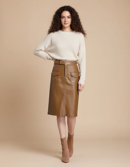 Jupe Cuir Cognac