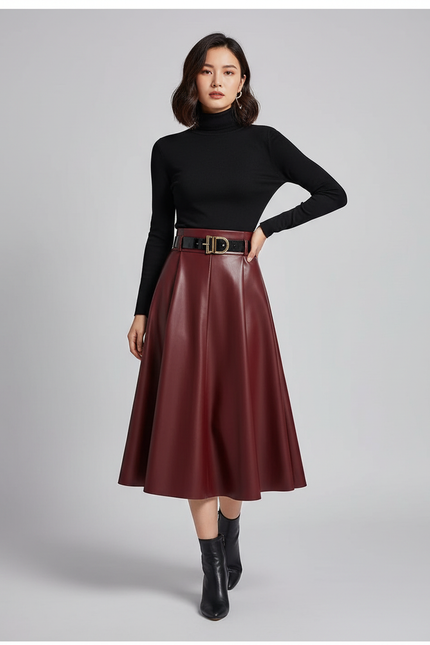Jupe Cuir Rouge Bordeau