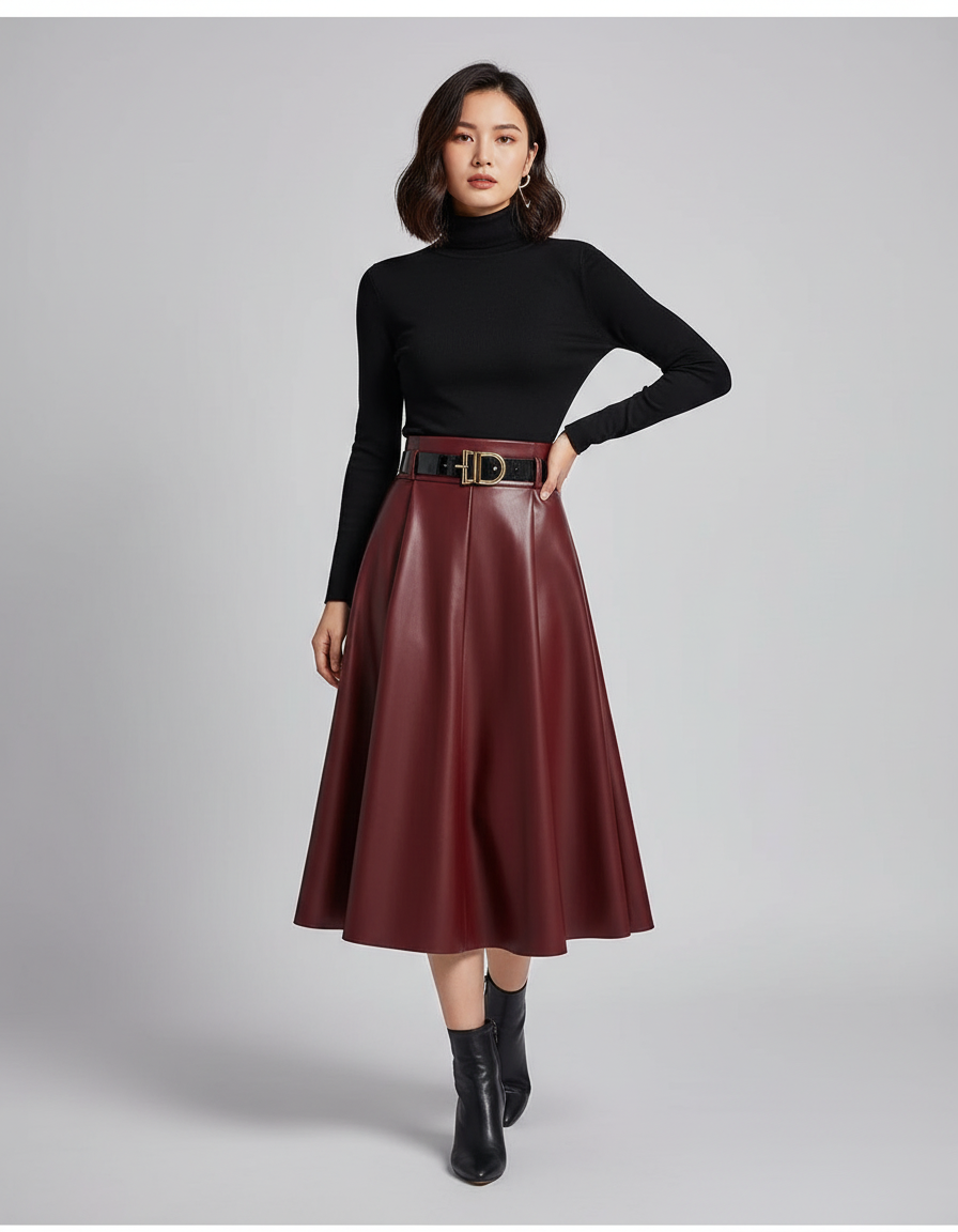 Jupe Cuir Rouge Bordeau