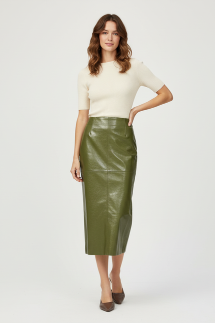Jupe Kaki Cuir
