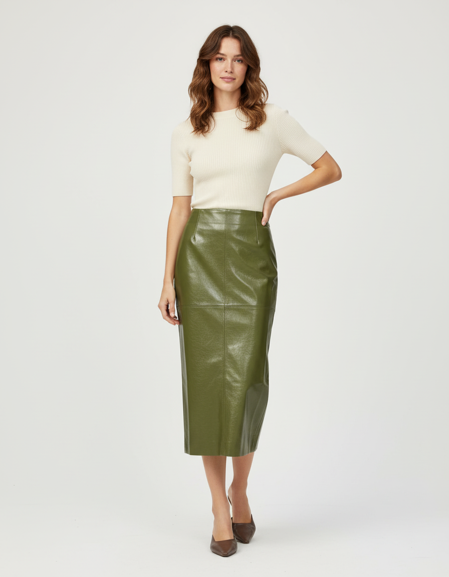 Jupe Kaki Cuir