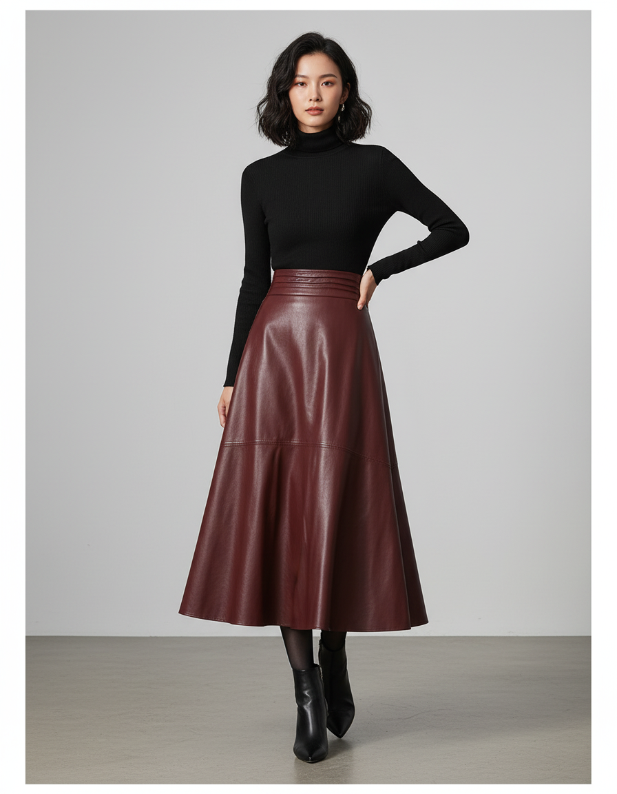 Jupe Cuir Burgundy