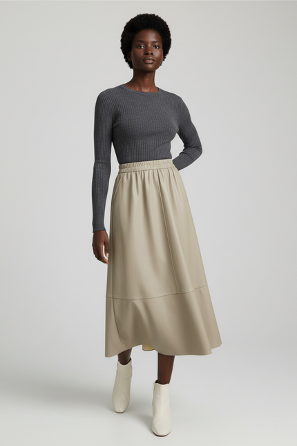 Jupe Midi Simili Cuir