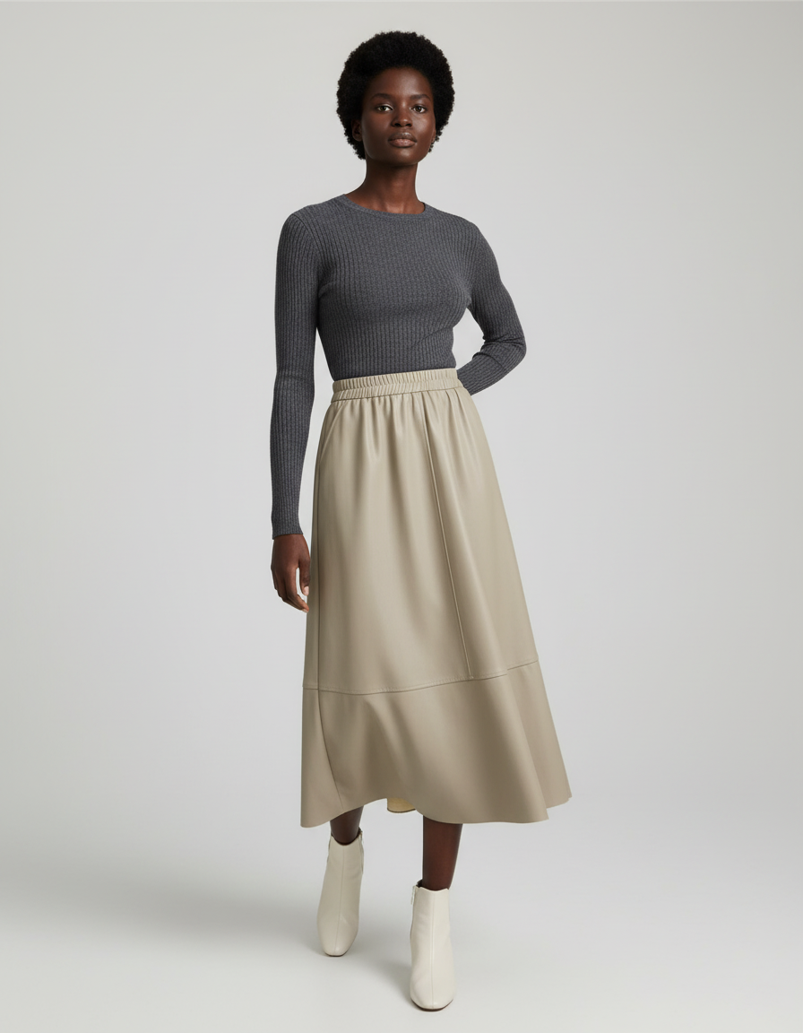 Jupe Midi Simili Cuir