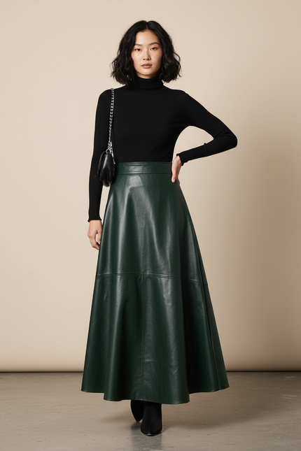 Jupe Simili Cuir Vert Sapin
