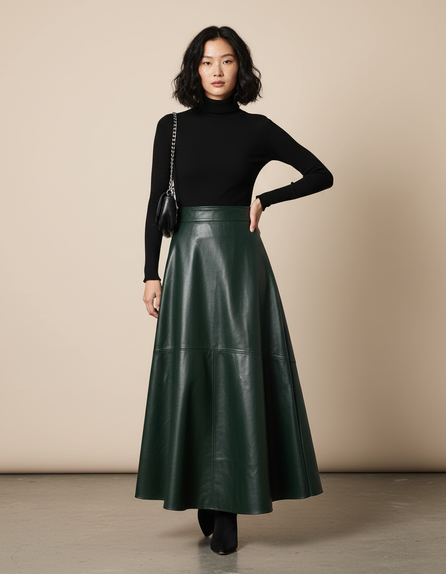 Jupe Simili Cuir Vert Sapin