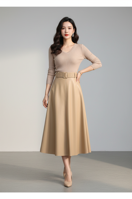 Jupe Longue Cuir Camel