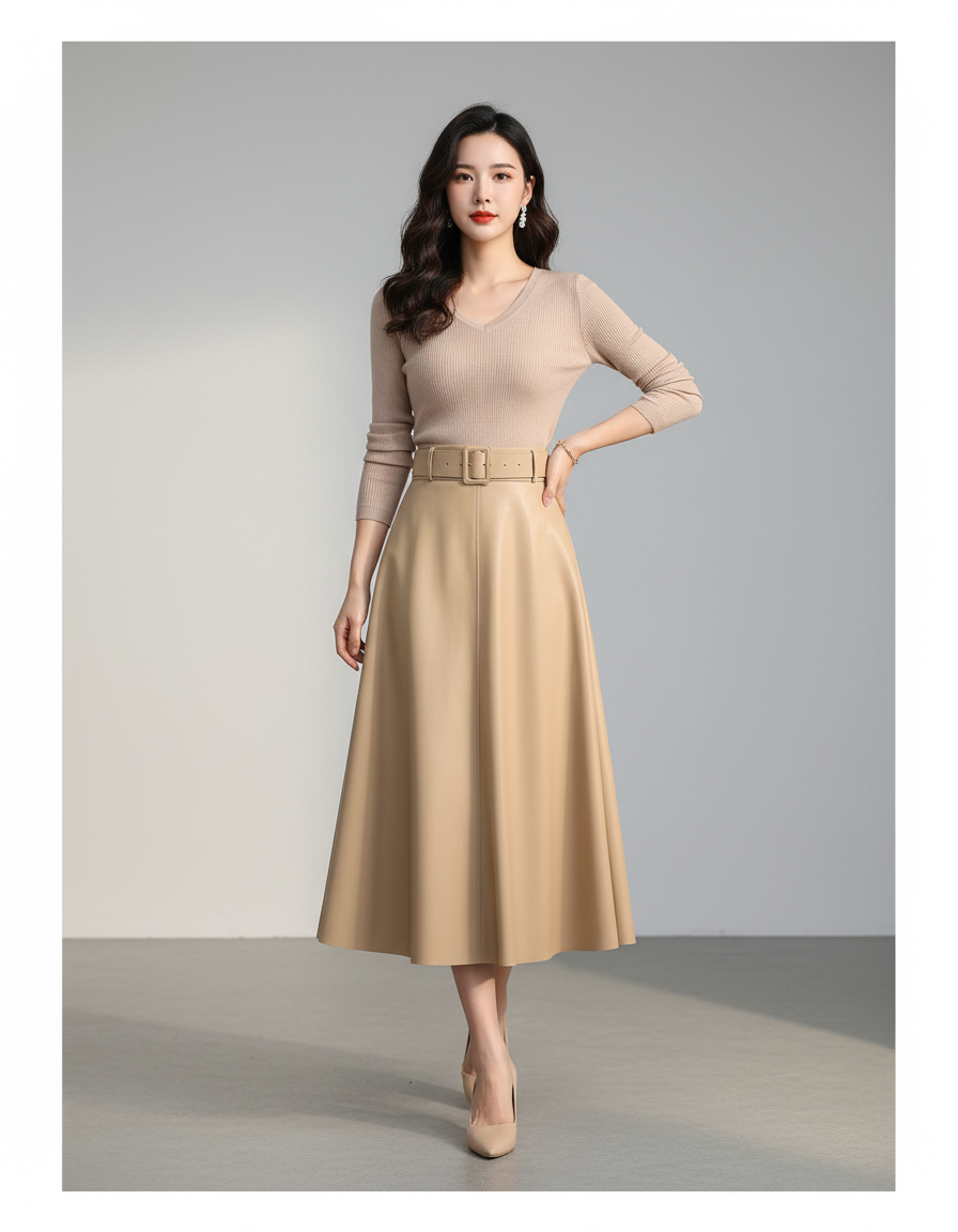 Jupe Longue Cuir Camel