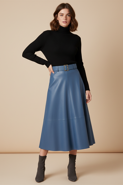 Jupe Simili Cuir Bleu