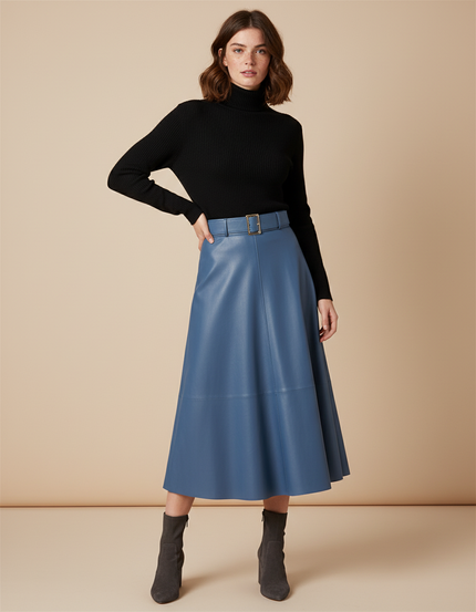 Jupe Simili Cuir Bleu