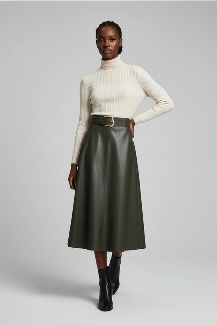 Jupe En Cuir Kaki