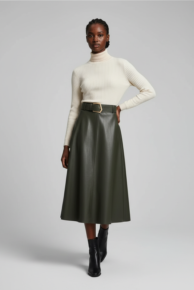 Jupe En Cuir Kaki