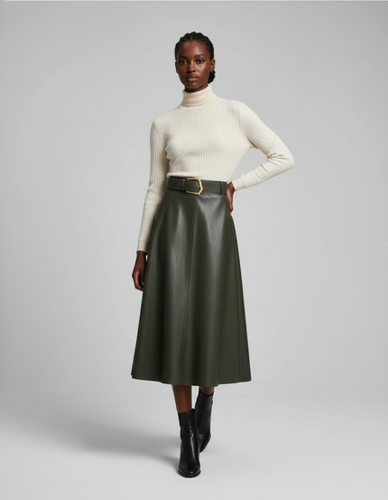 Jupe En Cuir Kaki