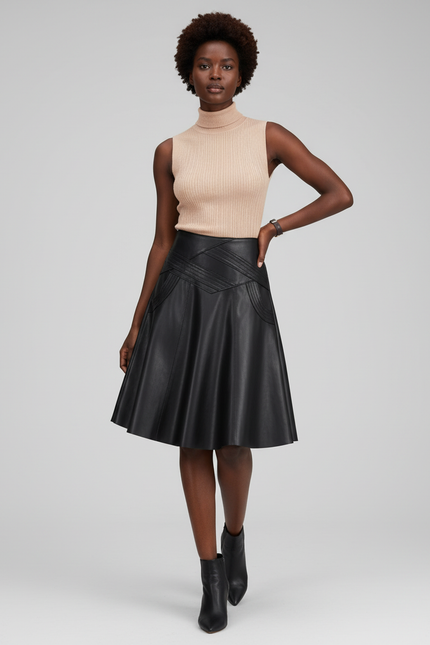 Jupe Corolle Simili Cuir