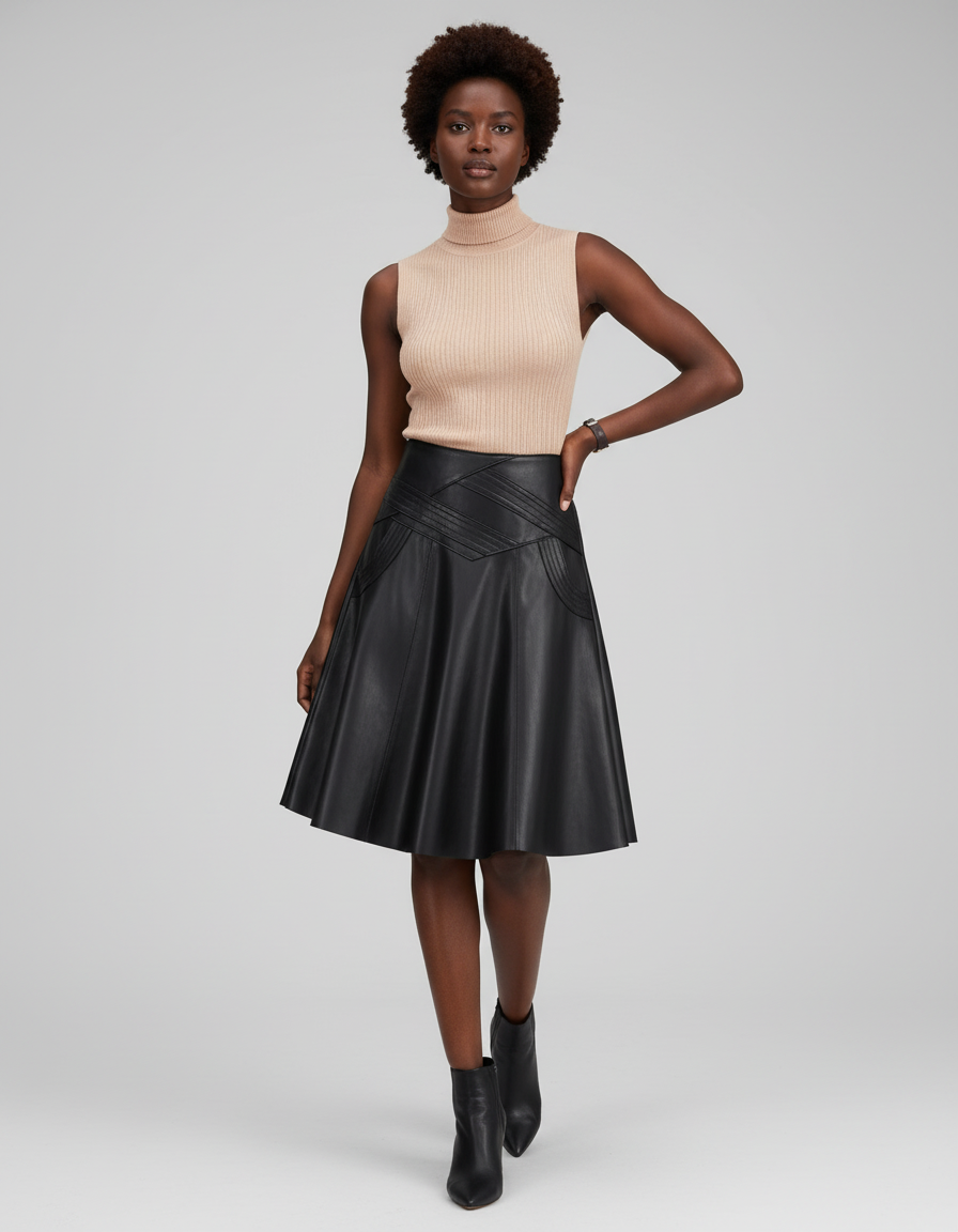 Jupe Corolle Simili Cuir