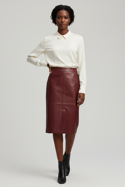 Jupe Crayon Cuir Rouge