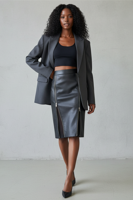Jupe Simili Cuir Zippée