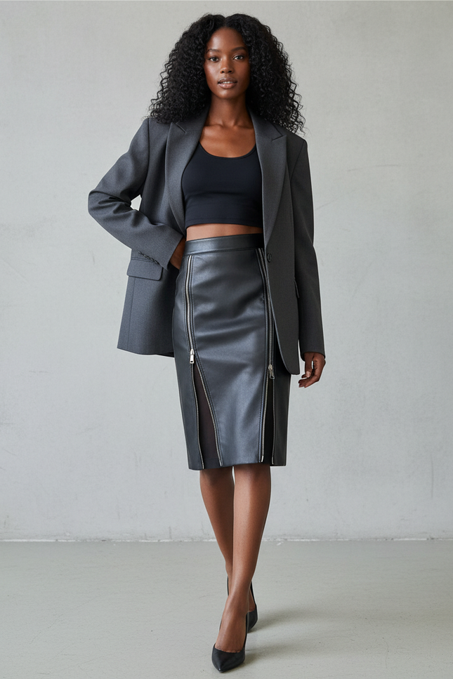 Jupe Simili Cuir Zippée