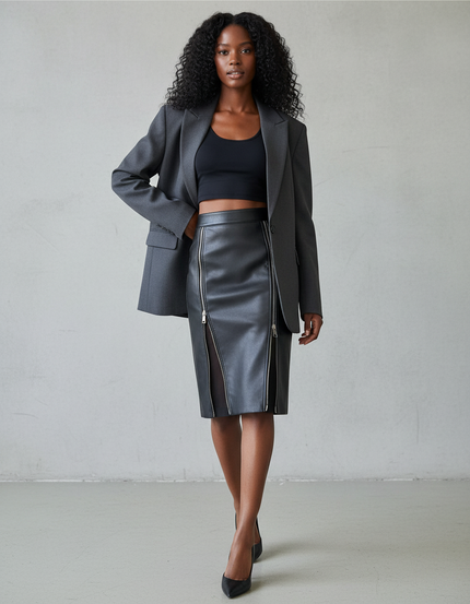 Jupe Simili Cuir Zippée