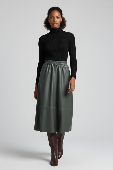 Jupe Simili Cuir Mi-Longue