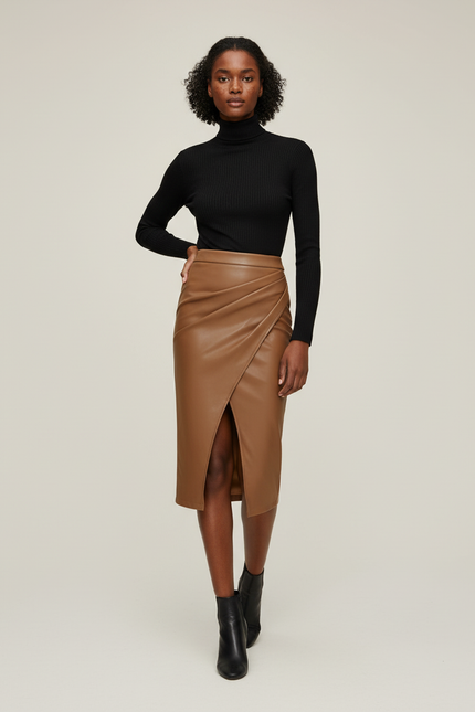 Jupe Crayon Simili Cuir Camel