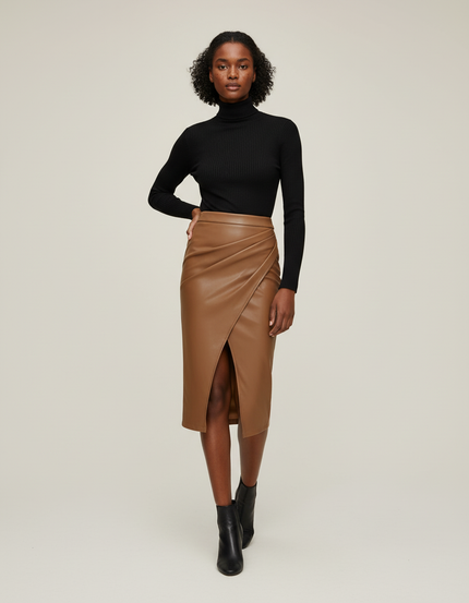 Jupe Crayon Simili Cuir Camel