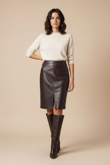 Jupe Crayon Cuir Véritable