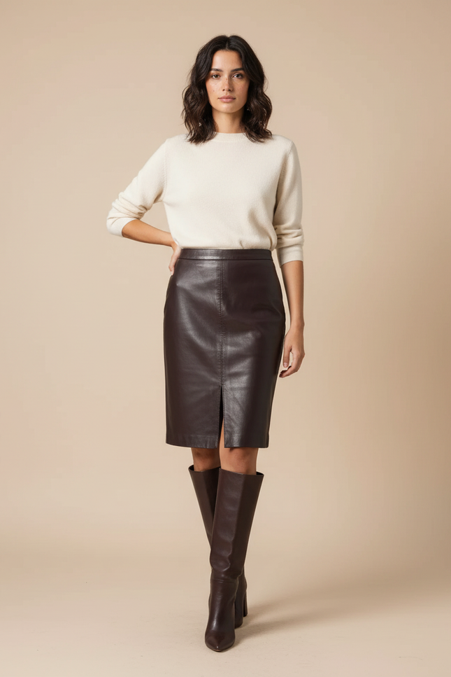 Jupe Crayon Cuir Véritable