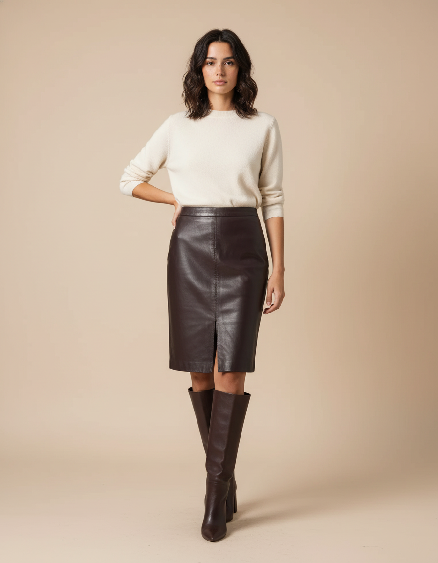 Jupe Crayon Cuir Véritable