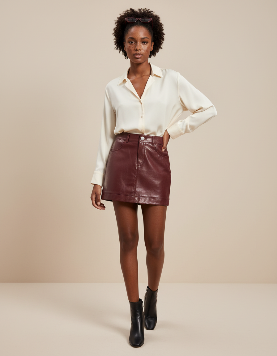 Jupe Simili Cuir Prune