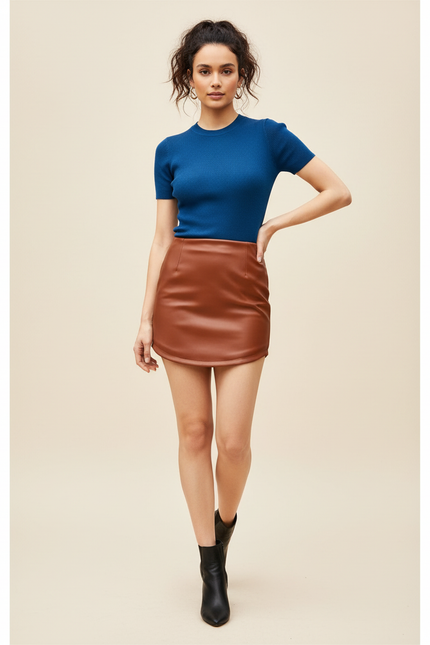 Jupe Simili Cuir Taille Élastiquée