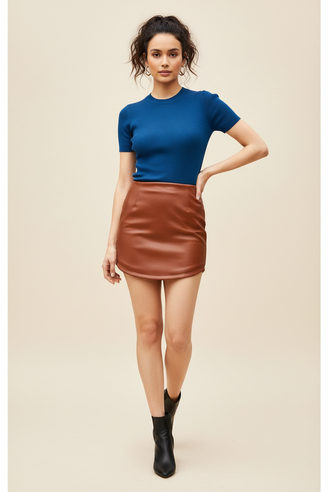 Jupe Simili Cuir Taille Élastiquée