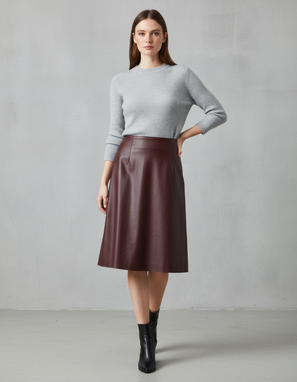 Jupe Cuir Bordeaux Évasée Chic