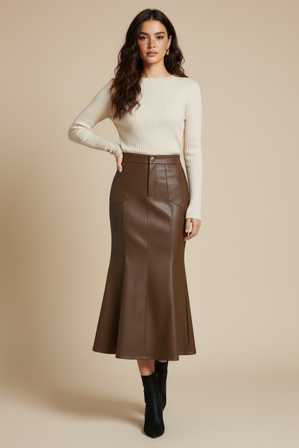 Jupe Cuir Marron Sirène Vintage