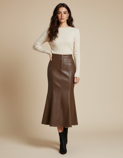 Jupe Cuir Marron Sirène Vintage