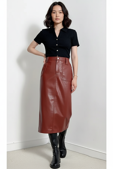 Jupe Cuir Longue Bordeaux Élégante