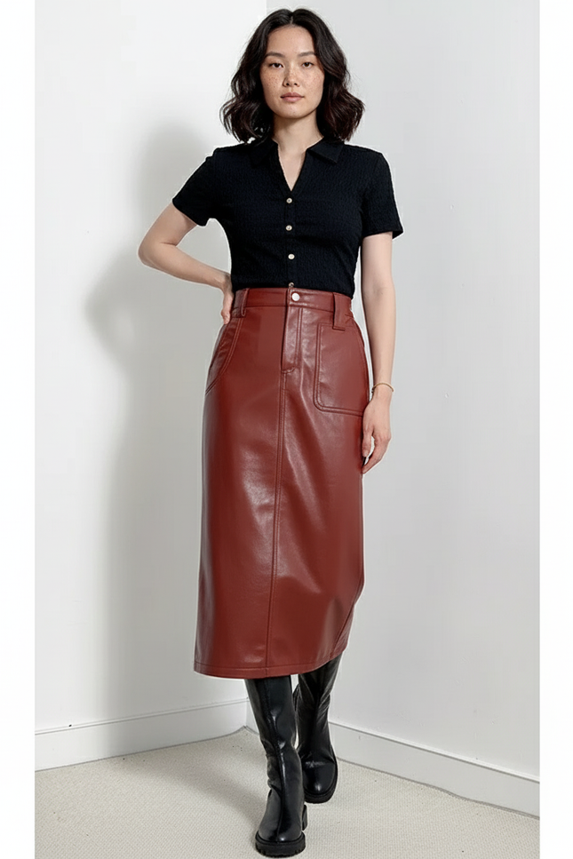 Jupe Cuir Longue Bordeaux Élégante