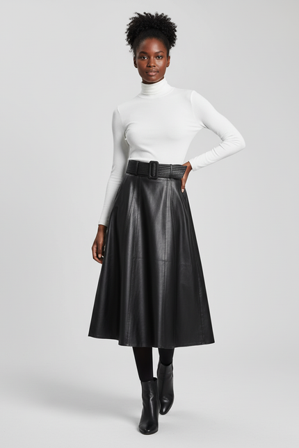 Jupe Cuir Noire Évasée Élégante