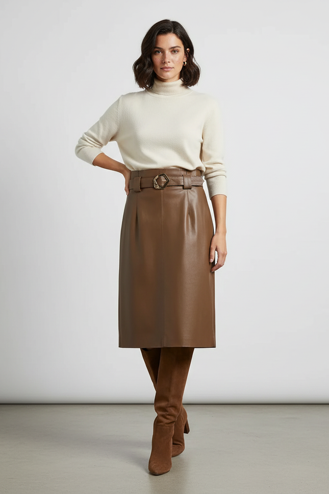 Jupe Camel Simili Cuir