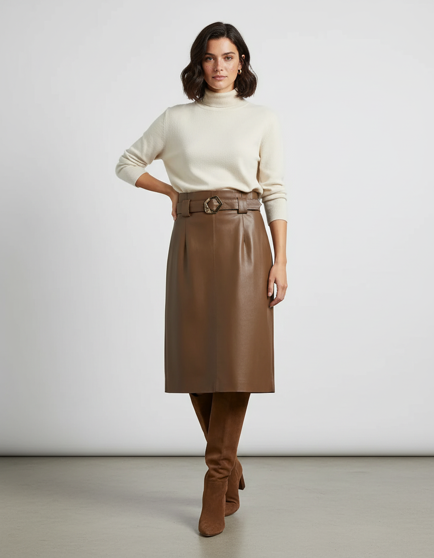 Jupe Camel Simili Cuir