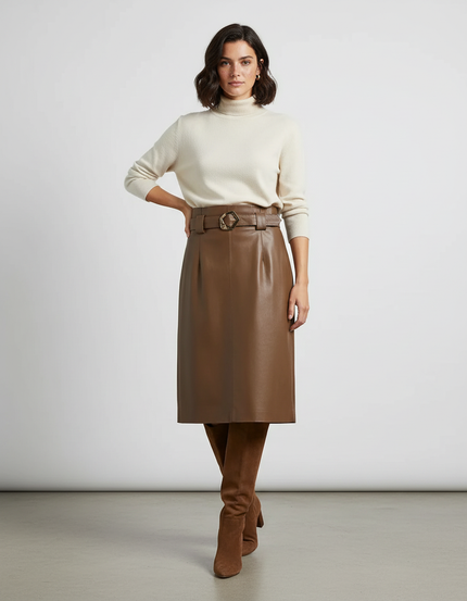 Jupe Camel Simili Cuir